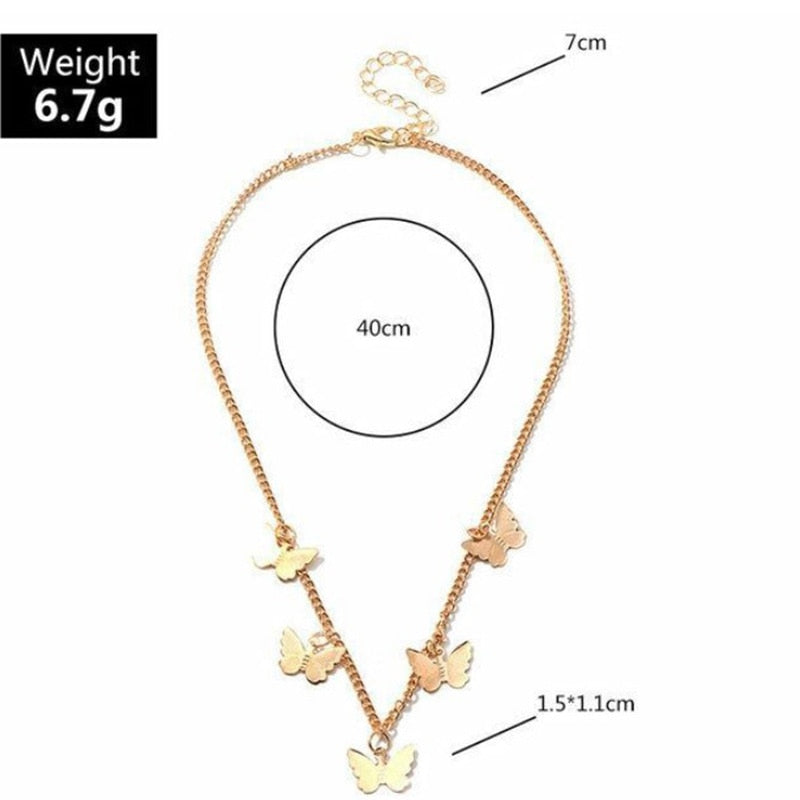 Hot Vintage Multilayer Pendant Butterfly Necklace for Women Butterflies Star Charm Choker Necklaces Bohemian Beach Jewelry Gift