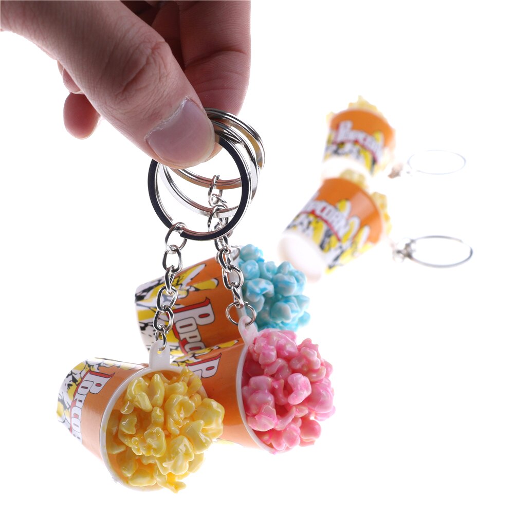 Simulation Artificial Food Keychain Popcorn Bowlful Key Pendant Keyring Novelty Colorful Key Chain Gilrs Jewelry Bag Accessories