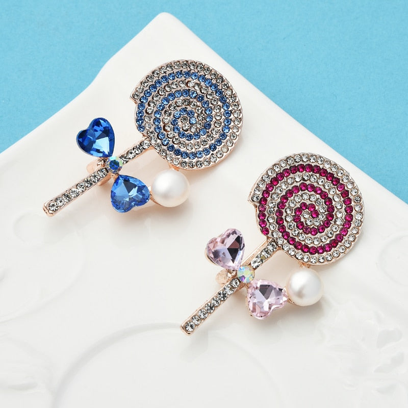 Wuli&baby Lollipop Sugar-loaf Brooches Women Rhinestone Sparkling Blue Pink Candy Brooch Pins Gifts
