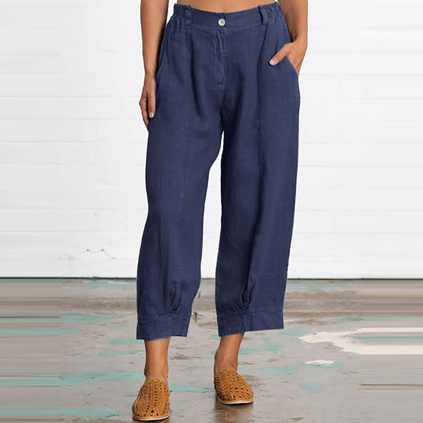 Pant Fashion Womens Plus Size Pants With Pocket Zipper Button Loose Cotton Linen Pant Casual woman 2021