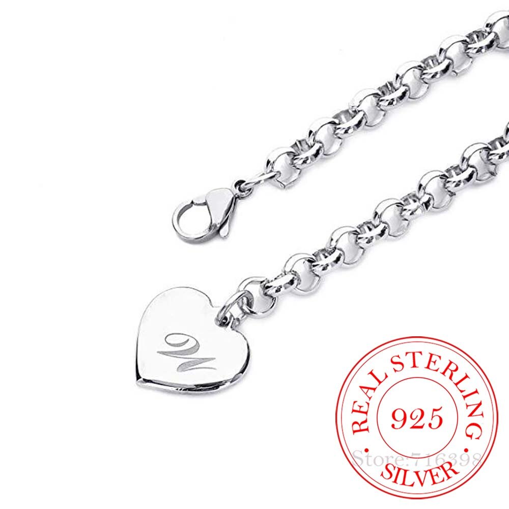 Punk Design 925 Sterling Silver A-Z Letter Heart Charm Bracelets & Bangles For Women Fine Jewelry Pulseras Mujer Moda 2020