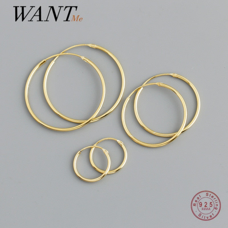 WANTME Genuine 925 Sterling Silver Fashion Korean Simple Hoop Earrings for Women Men Charming Chic Party Jewelry Accessories