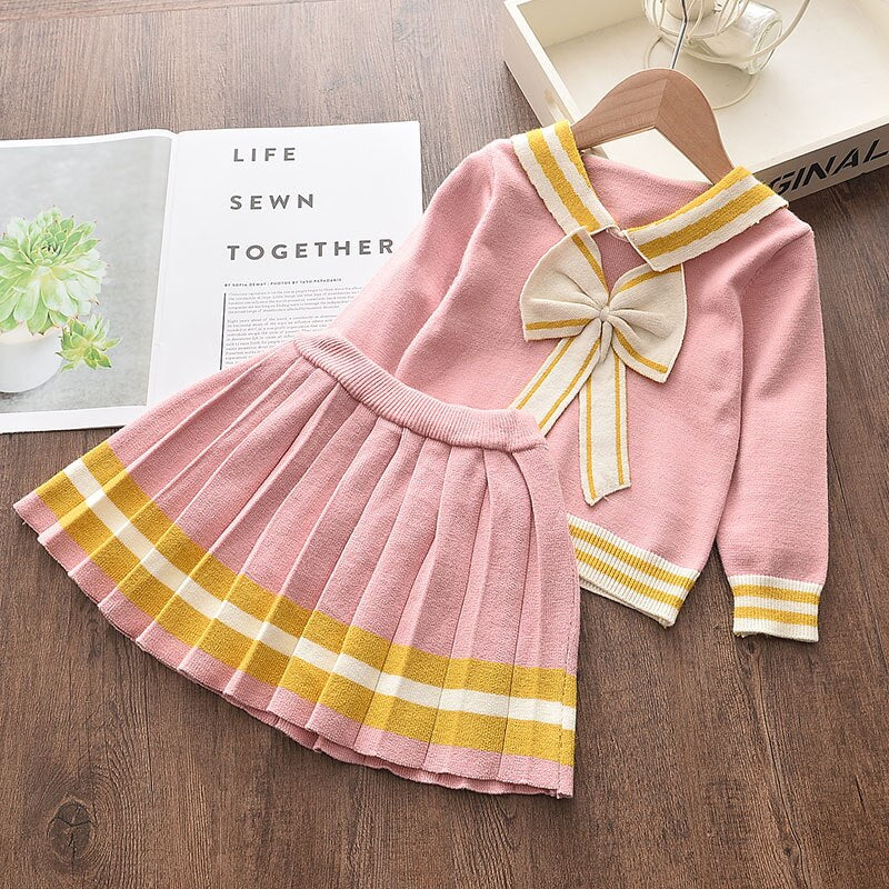 Bear Leader Girls Winter Clothes Set Long Sleeve Sweater Shirt Skirt 2 Pcs Clothing Suit Bow Baby Outfits for Kids Girls Clothes