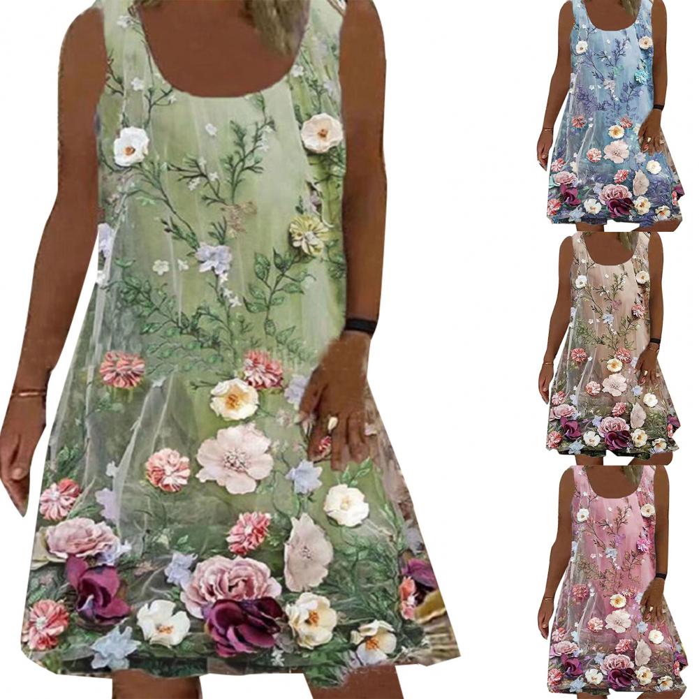 Vest dresses woman summer 2021 Floral Print Large Hem Sleeveless All Match Vintage Dress for Party casual women's dresses