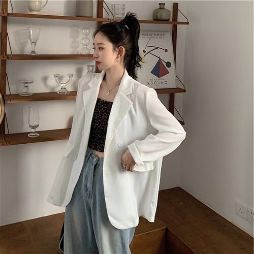Blazers Women Oversize Solid All-match Simple Loose Fashion Casual Notched Korean Style Vintage Ulzzang Chic Cozy Elegant New