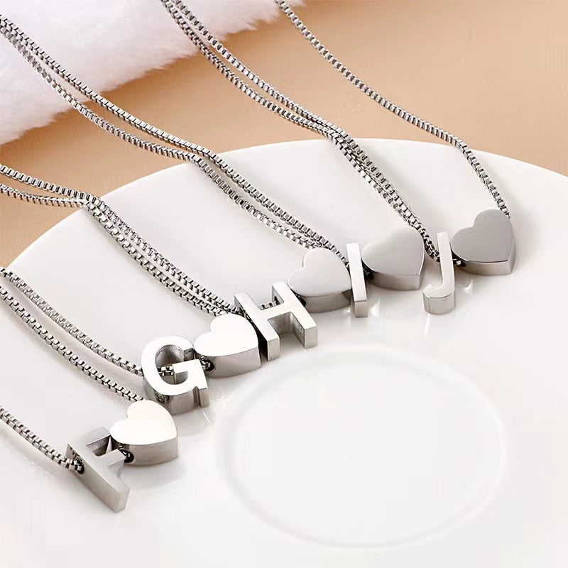 316L Stainless Steel Tiny Heart Dainty Initial Letter Choker Necklace For Women Pendant Jewelry Gift Accessories
