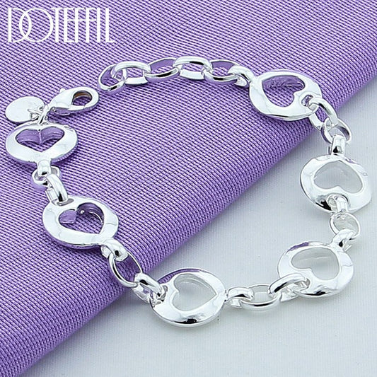 DOTEFFIL 925 Sterling Silver Full Heart Chain Bracelet Fashion For Women Wedding Engagement Jewelry