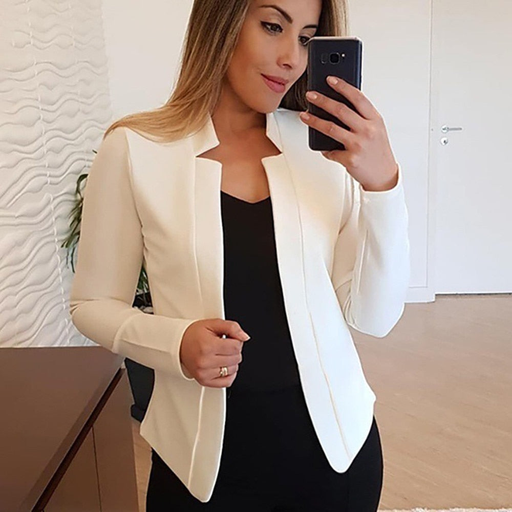 Women Blazer Elegant Long Sleeve Fashion Autumn Coat Female Vintage Solid Casual Slim Suit Top Office Ladies Plus Size 2021 New