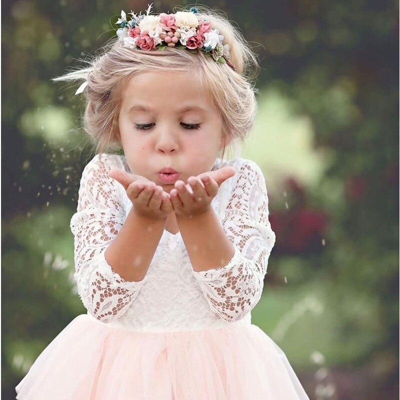 Autumn Long Sleeve Girl Dress Lace Flower 2020 Backless Beach Dresses White Kids Wedding Princess Party Pageant Girl Clothes 8T