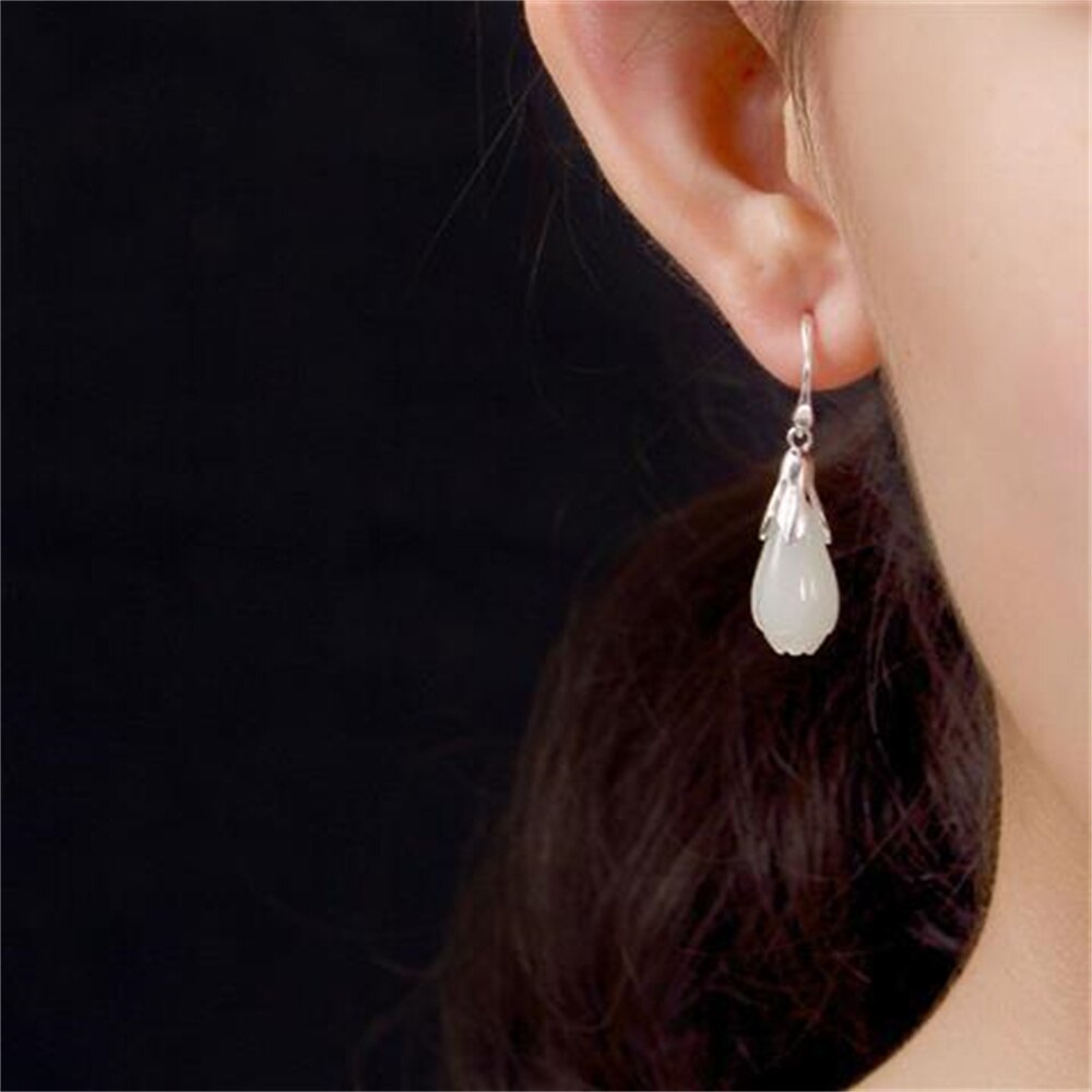 S925 Sterling Silver Ear Hook Anti-whiteJade Magnolia Flower Earrings Female Short Temperament Hypoallergenic Earrings for Women