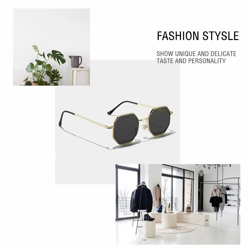 Emosnia Polygon Sunglasses Men Vintage Octagon Metal Sunglasses For Women Luxury Brand Goggle Sun Glasses Men Gafas De Sol UV400