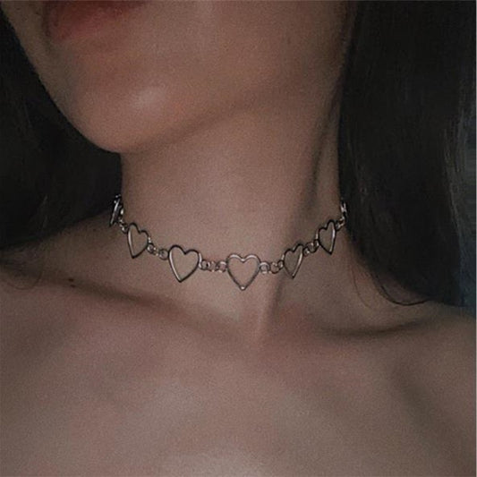 New Hollow Korean Sweet Love Heart Choker Necklace Statement Girlfriend Gift Cute Bicolor Necklace Jewelry Collier Femme 2022