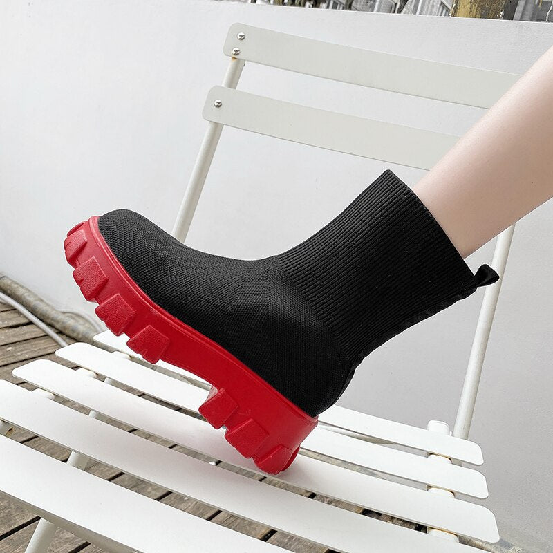 2021 Autumn Winter New Women Platform Socks Shoes Thick-soled Casual Large Size Net Red Knitted Short Boots Women Botas De Mujer