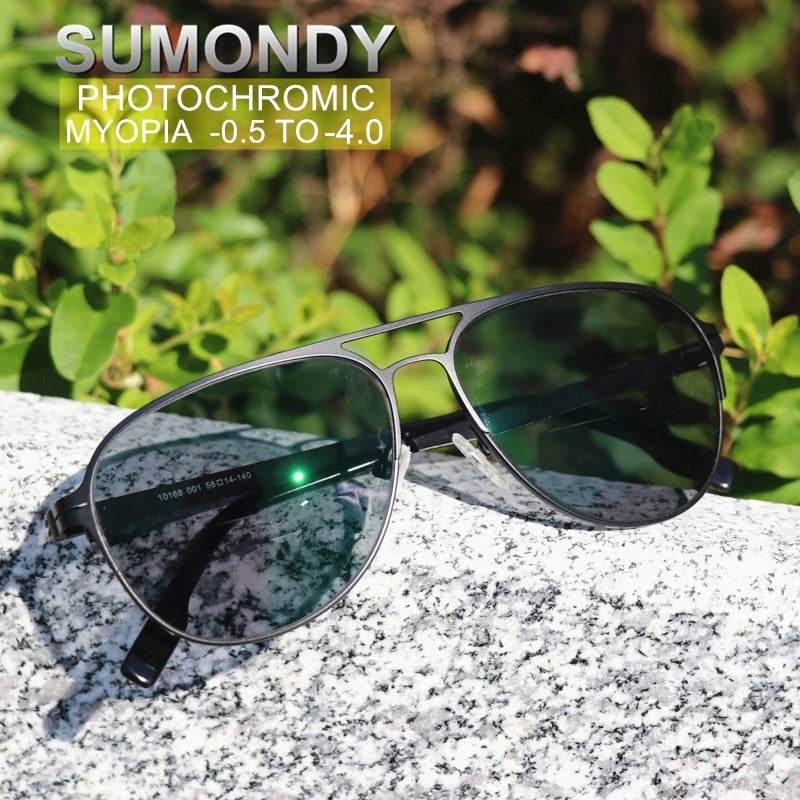 SUMONDY Photochromism Prescription Glasses For Myopia Women Men Chameleon Shortsighted Spectacles With Dioptre -0.5 To -4.0 UF98