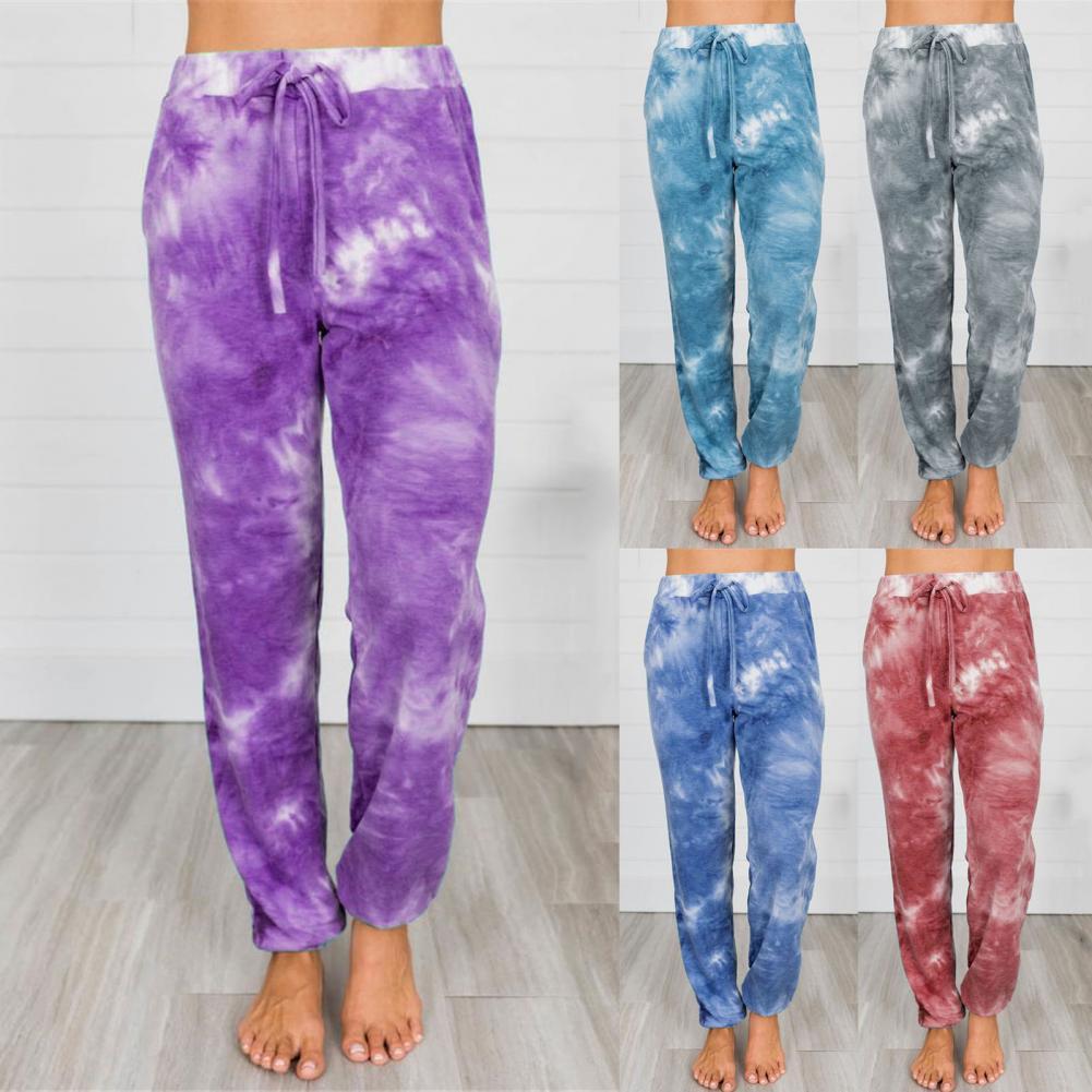 Women Tie Dye Printing Pants Drawstring Summer Loose Thin Pocket Trousers New Fashion Casual Female Loose Trousers for Sports