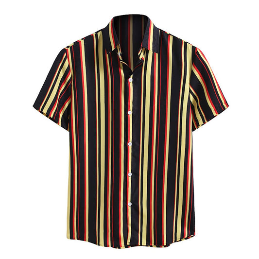 Camisas Men Striped Printed Shirt Casual Short-sleeved Turn-down Collar Shirts Loose Hawaiian Style Shirts Men Clothing Camisas