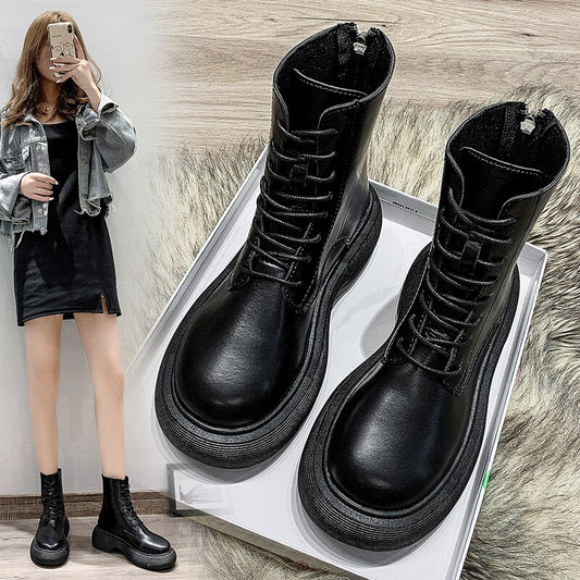 White Black Platform Boots Women Punk Gothic Shoes 2021 New Fashion PU Leather Ankle Boots Female Chunky Motorcycle Combat Boots