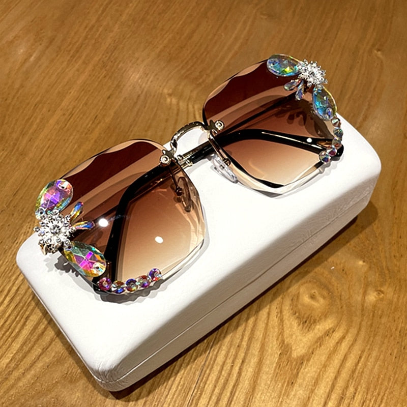 sunglasses women 2020 new fashon Vinage Sqaure luxury glasses Rimless rhinesotne sunglasses Shades For Women Summer oculos