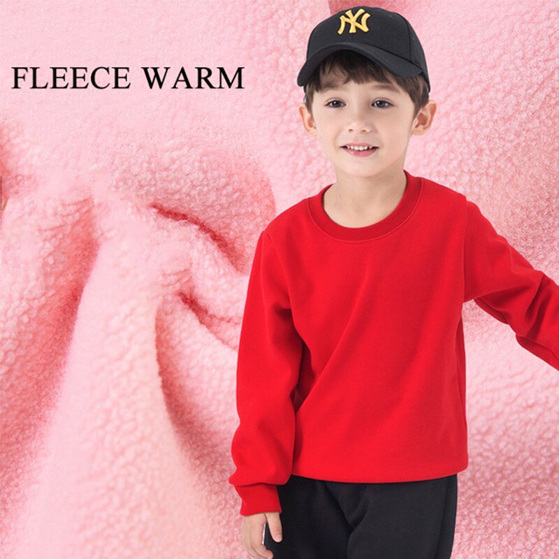 Boys Sweatshirts Winter Fleece Warm Children's Solid O-neck Pullover Tops Thicken Girls Clothes Casual Loose Teen Jacket 10 12 Y