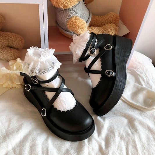 Lolita Shoes Women Shoes Vintage Buckle Strap Waterproof Platform Shoes Patent Leather College Casual Shoes Mary Janes Shoes