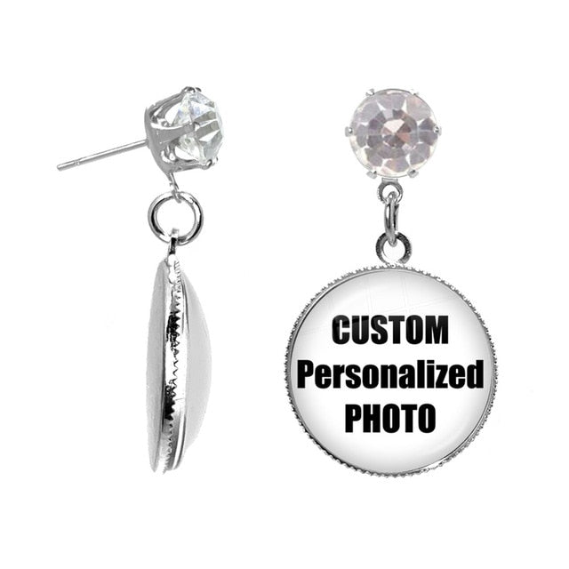 CUSTOM PHOTO Drop Earrings Custom Name Photo Round Drop Earrings Personalized Glass Dome Jewelry For Women Girls Customized New