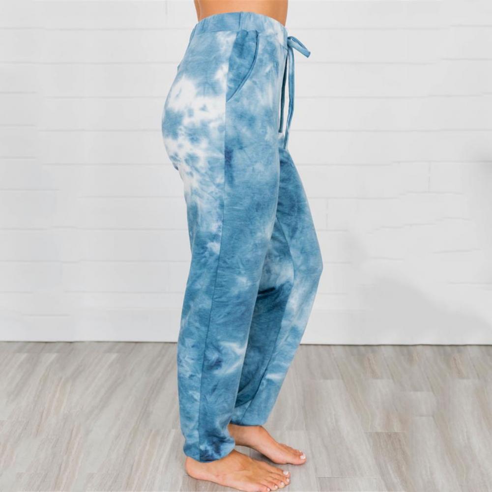 Women Tie Dye Printing Pants Drawstring Summer Loose Thin Pocket Trousers New Fashion Casual Female Loose Trousers for Sports