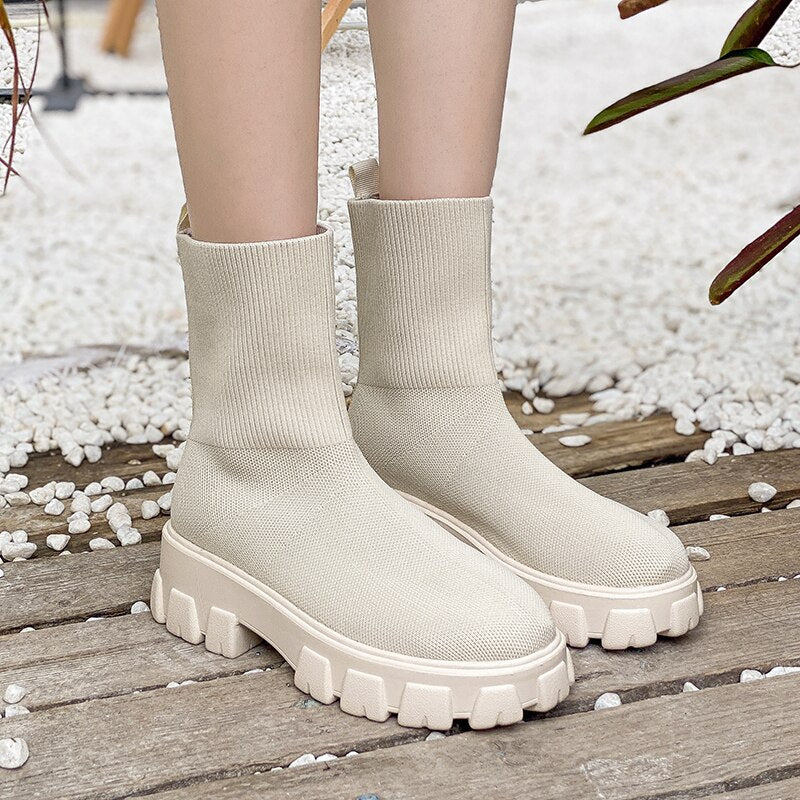 2021 Autumn Winter New Women Platform Socks Shoes Thick-soled Casual Large Size Net Red Knitted Short Boots Women Botas De Mujer