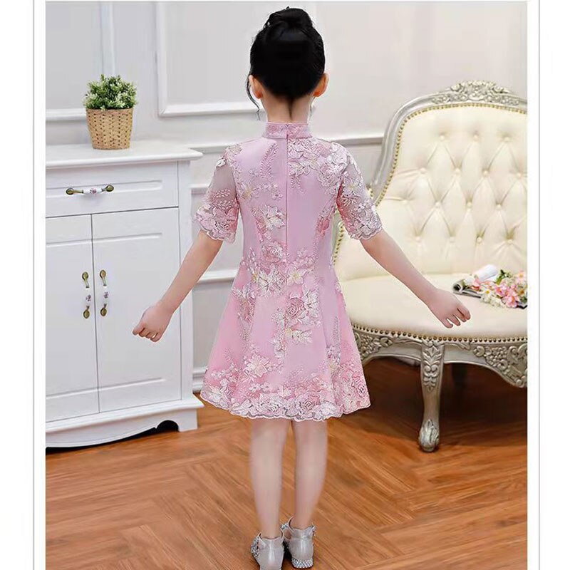 Kids Girl Cheongsam Dress Summer 2021 Baby Princess Dresses New  Teenager Short Sleeve Dress Children Party Clothes