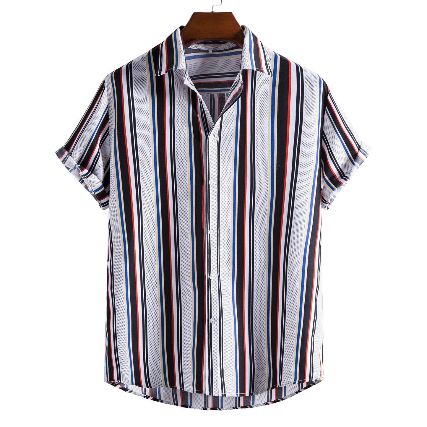 40# Casual Striped Business Shirts Men Turn Down Collar Short Sleeve Vertical Stripes Button Slim Shirt Fashion Men's Tops