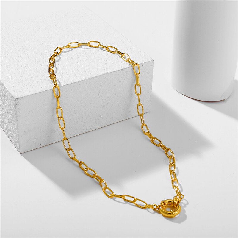 17KM Vintage Gold Irregular Circle Chain Pendant Necklaces For Women Fashion Lock Coin Pendant Necklace Party Jewelry Gifts