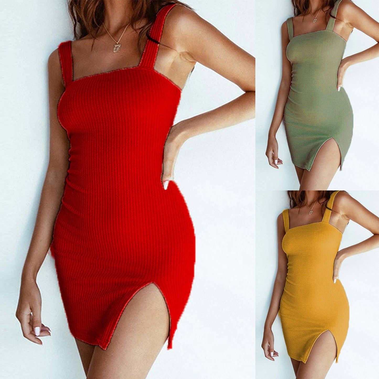 Women Fashion Causal Summer Solid Color Sleeveless Backless Sherth Mini Dress Slit Dress Hip Bustier Dress Сарафаны Женские