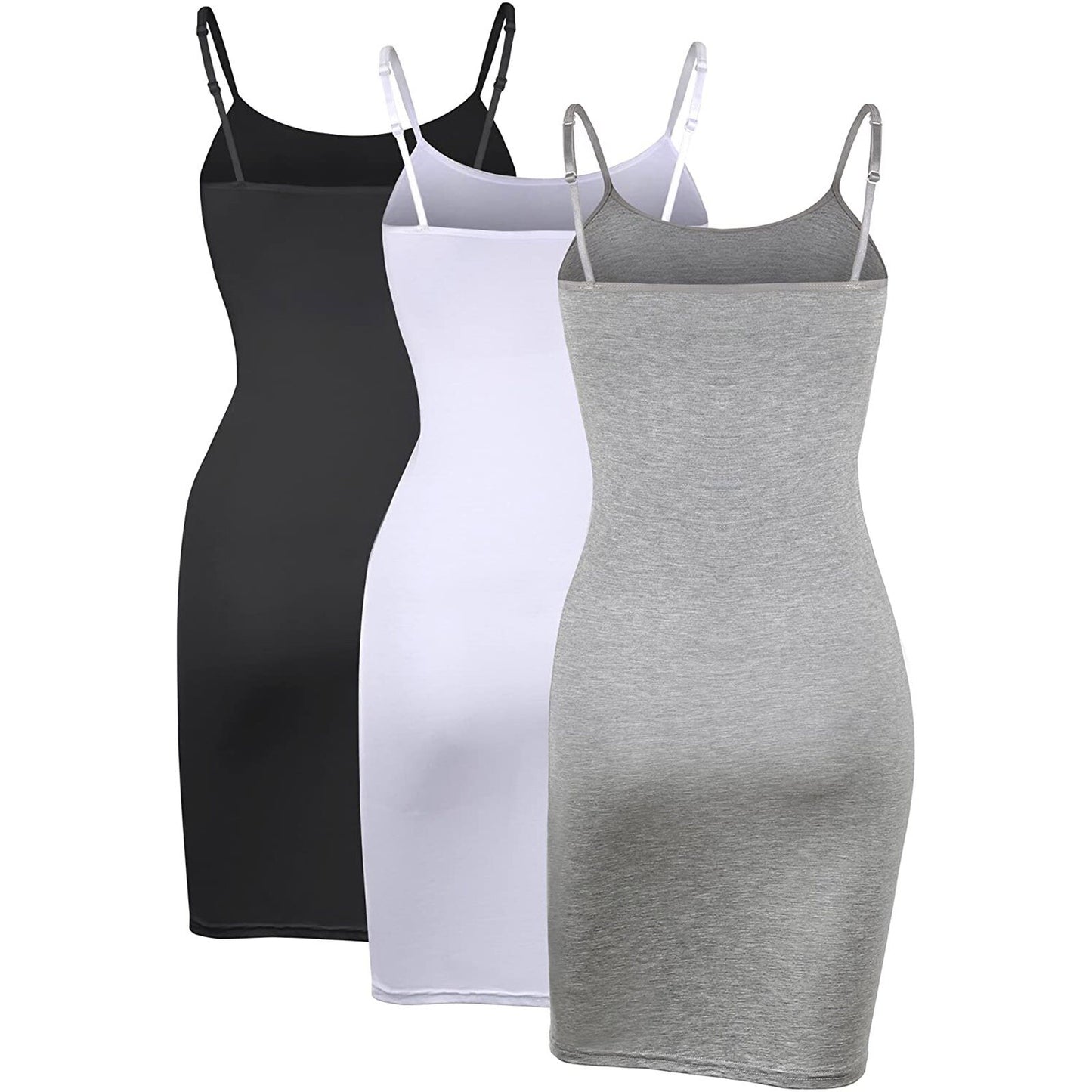 3 Pieces Summer Dress Basic Solid Color Camisole Slim Bodycon Dress Women  Long Tanks Mini Dress With Strap Comfort Sleepwear