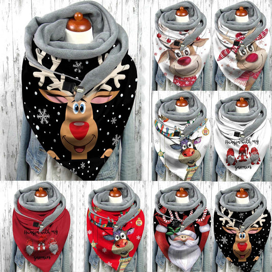 Merry Christmas Women Hiking Scarf Winter Art Print Button Fashion Functional Soft Wrap Casual Warm Scarves Shawls Cycling Scarf