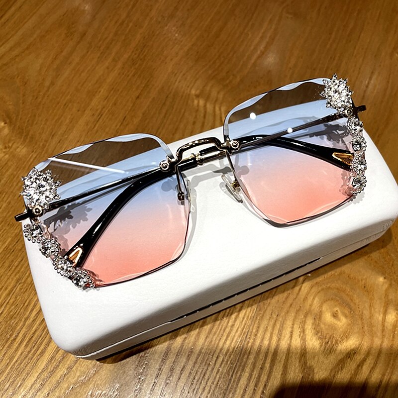 sunglasses women 2020 new fashon Vinage Sqaure luxury glasses Rimless rhinesotne sunglasses Shades For Women Summer oculos