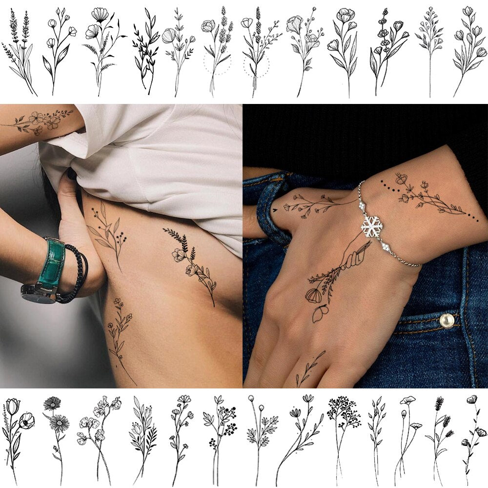 3D Watercolor Lavender Flower Temporary Tattoos For Women Body Art Arm Fake Flora Adults Tattoo Sticker Waterproof Girls Tatoos