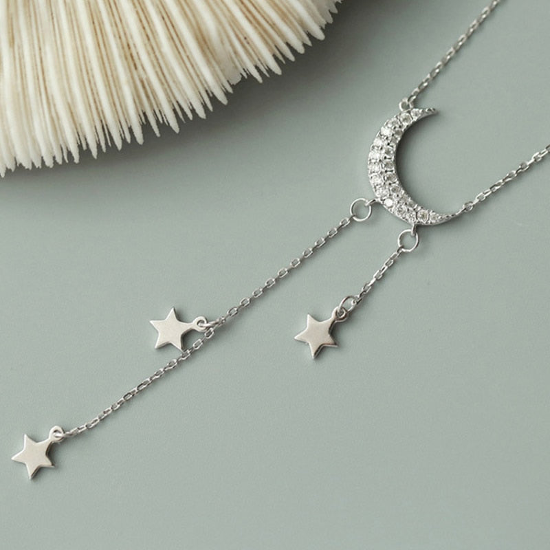 925 Silver Sterling Star Moon Necklace For Women Clavicle Chain Woman Wedding Jewelry Party Birthday Gift Accessories