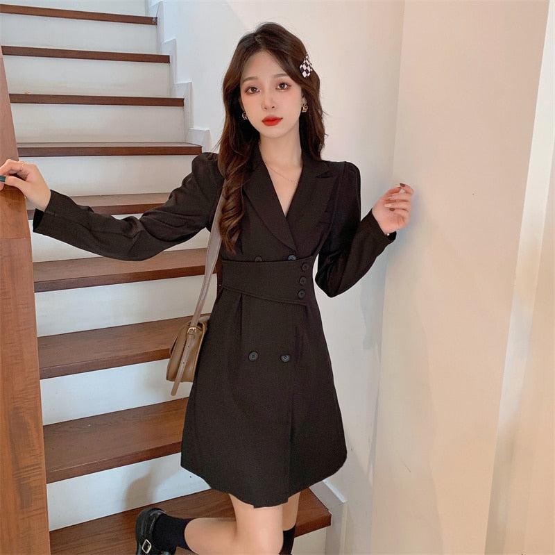 2021 Large Suit Dress Women New Korean Style One Piece Dress Design Sense Of Minority Close Waist Thin Dress