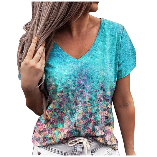 5xl Plus Size Tops For Ladies Blusas Mujer De Moda 2021 Fashion Womens Loose Summer Printed V-neck Short-sleeved Shirt Tops