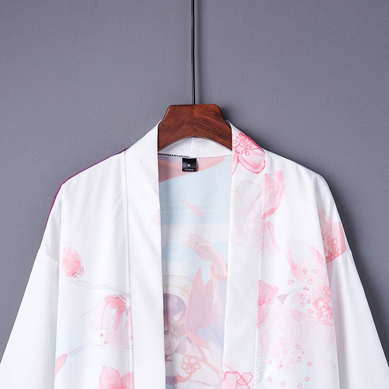 #5040 White Summer Coat Women Summer 2021 Casual Printed Jacket Loose Harajuku Cartoon Girls Printed Kimono Coat Female Cardigan