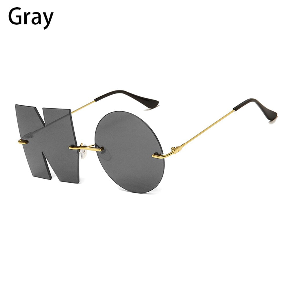 1PC Unisex Mirror Rimless Sunglasses Vintage Fashion Letter NO Eyewear Punk Goggles Luxury Sun Glasses Metal Trend UV400 Shades