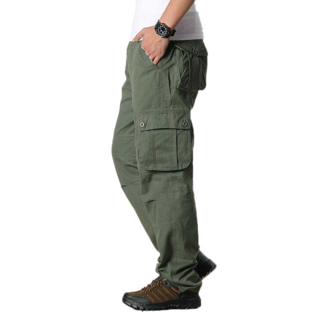 Military Men Pants Solid Color Multi-Pockets Cargo Pants Baggy Full Length Trousers All-match штаны мужские 2021