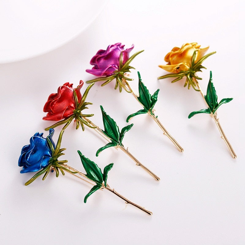 Alloy Drip Oil Rose Flower Brooch for Women 2021 New Fashion Girl Party Clothes Skirt Pin Jewelry Bag Accessories Enamel Pins