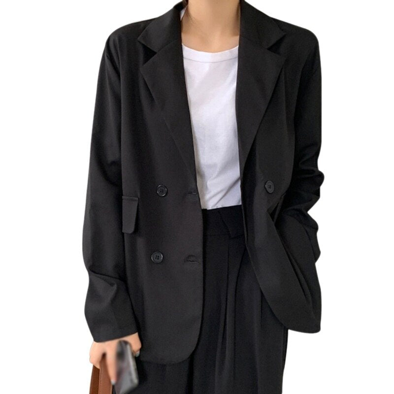 Autumn  Women Drape Loose Mid-Length Popular Casual Button Long-Sleeved Pocket Thin Suit Jacket Office Blouse