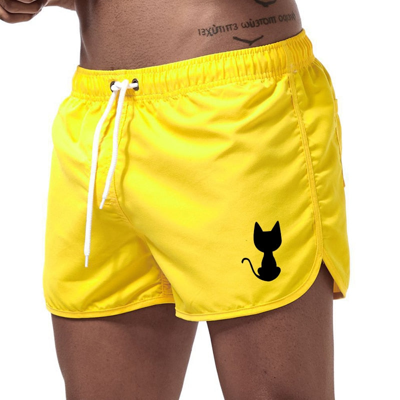 Fashion Men's Beach Shorts Summer Casual Loose Breathable Shorts  Hot Quick Dry Shorts Men's Cat Printing Shorts Plus Size