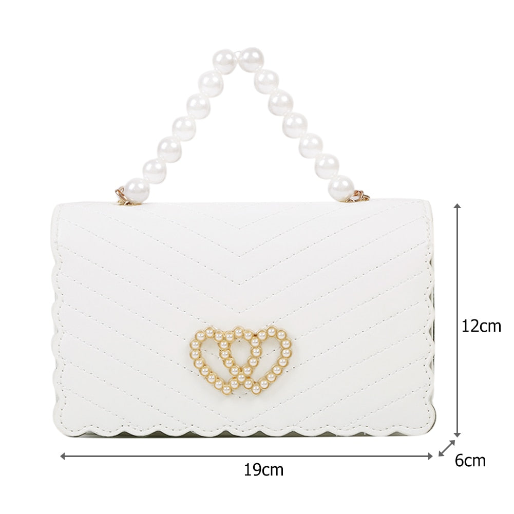 Fashion Pearl Handle Messenger Bag Women PU Leather Elegant Love Heart Small Square Shoulder Crossbody Handbag For Women 2021