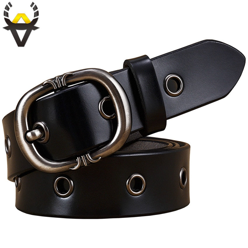 Fashion Metal hollow genuine leather belts for women Quality Pin buckle belt woman Cow skin waist strap for jeans Width 2.8 cm