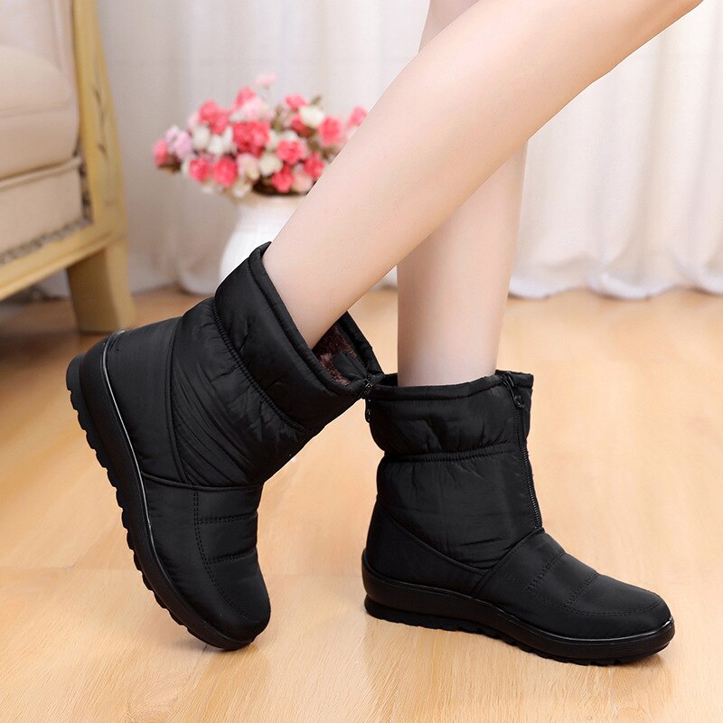 Women boots winter shoes women snow boots with zipper plush inside botas mujer waterproof antiskid female booties size41 WSH3146