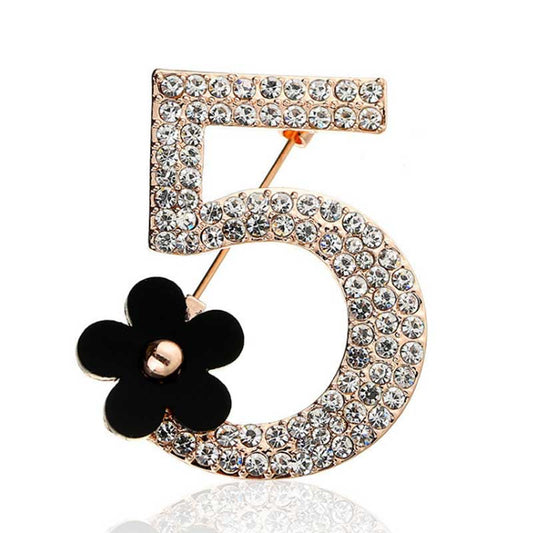 Full rhinestone number 5 flower brooch Luxury fashion wedding party letter woman boutonniere brooches gift