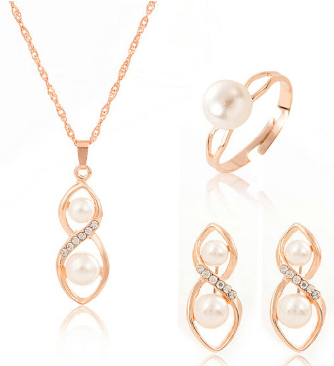 3 Pcs/Set Fashion Jewelry Set For Women Good Luck Luxury Crystal Imitation Pearl Women Jewelry Set Wedding Accessories Wholesale