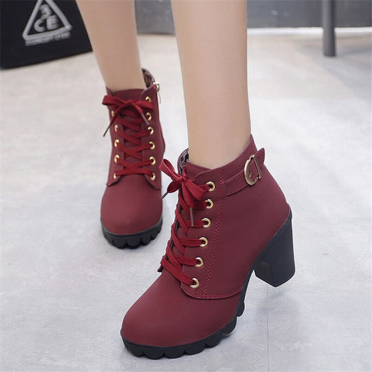 Rough heel women's boots boots explosion models with round head women's shoes frosted high-heeled short tube student boot